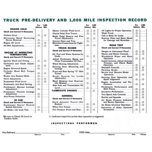 1953-56 Pre-Delivery Sheet