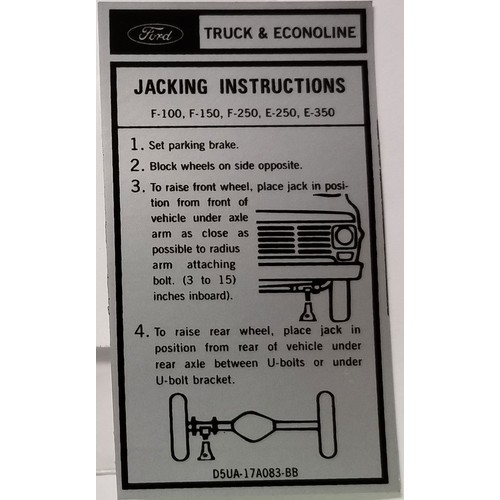 1975-78 Truck & Econoline Jack Instruction Decal